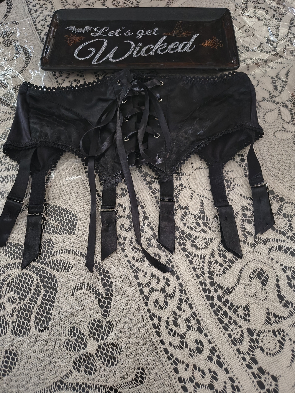 Retro Vintage Style Black Satin Corset Garter Belt Pin Up Victorian Lingerie